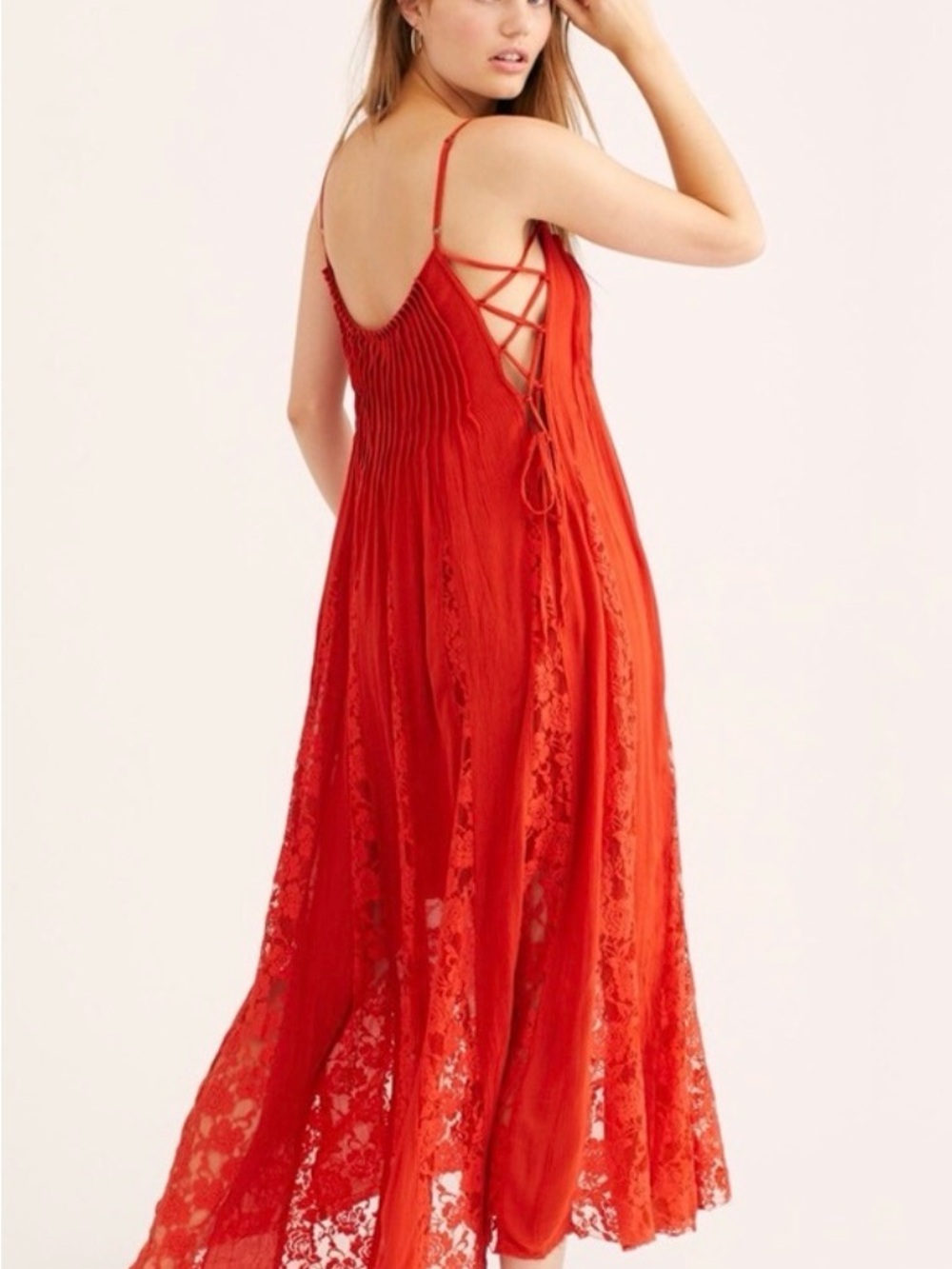 Free People Hailee Lace Slip Dress, Red S